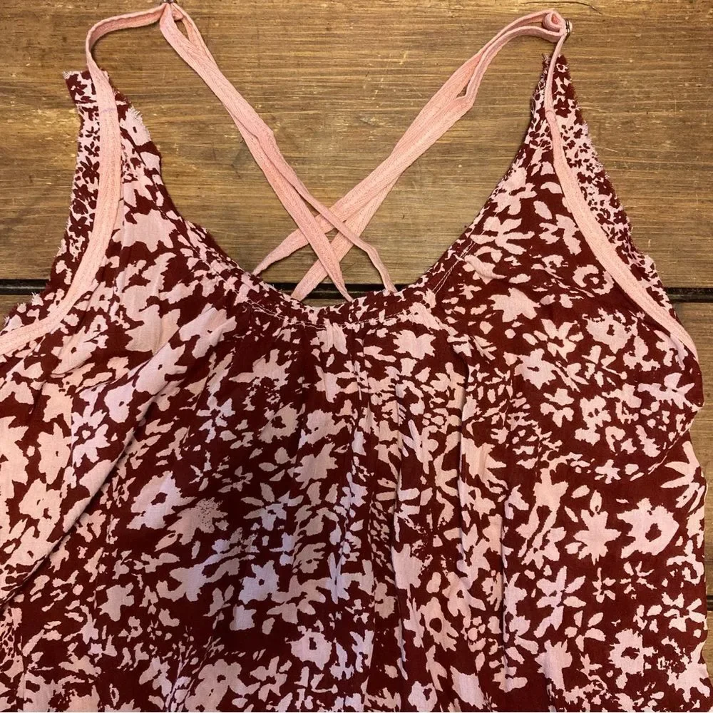 Free People Intimately Red Be Kind Bodysuit Size Medium Pink Floral Ties NWOT
